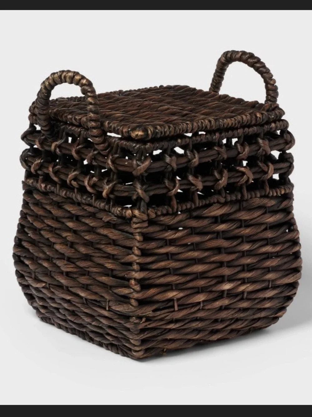 Rounded Square Chocolate Woven Basket with Lid - Threshold™